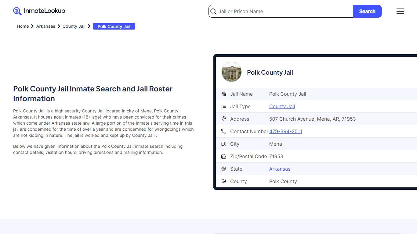 Polk County Jail Inmate Search - Mena Arkansas - Inmate Lookup